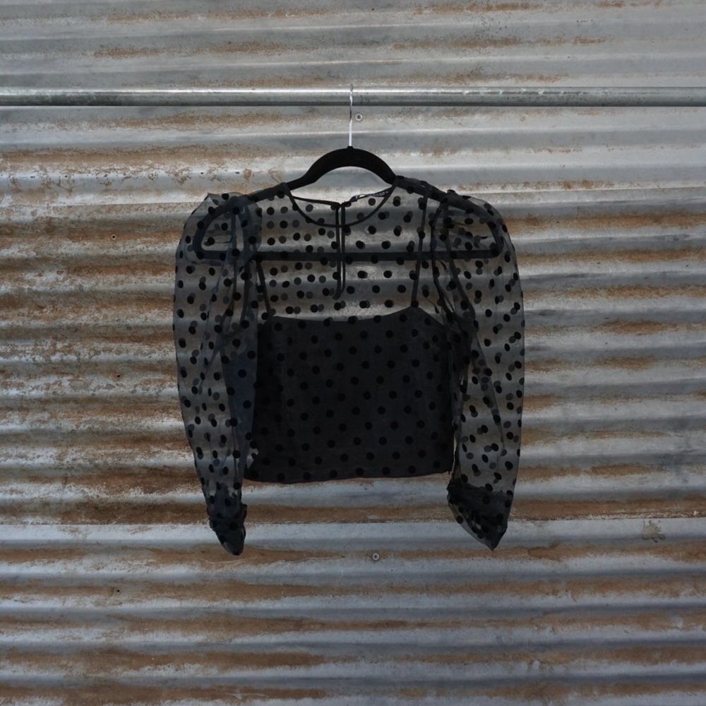 Sheer Black Polka dot Top with black camisole.